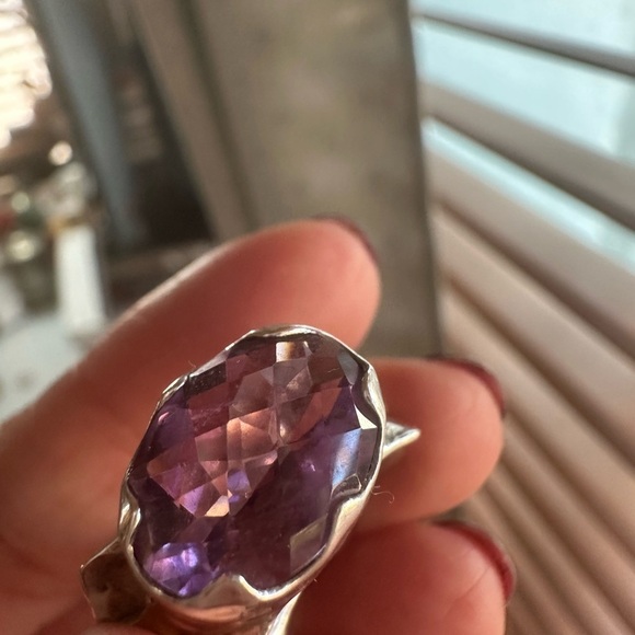 Arya Design Signed 925 Sterling Silver Gold Amethyst Hammered Boho Ring Size 8 - Picture 5 of 16